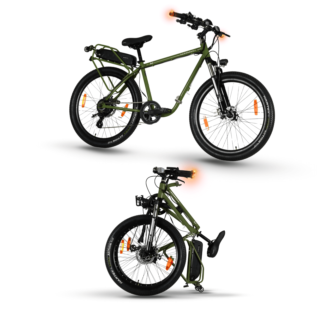 Hornback X1 ProV2 Electric Cycle Hornback X1ProV2 is world's first full size folding electric cycle with 75 km range, suspension and carrier, cruise control...