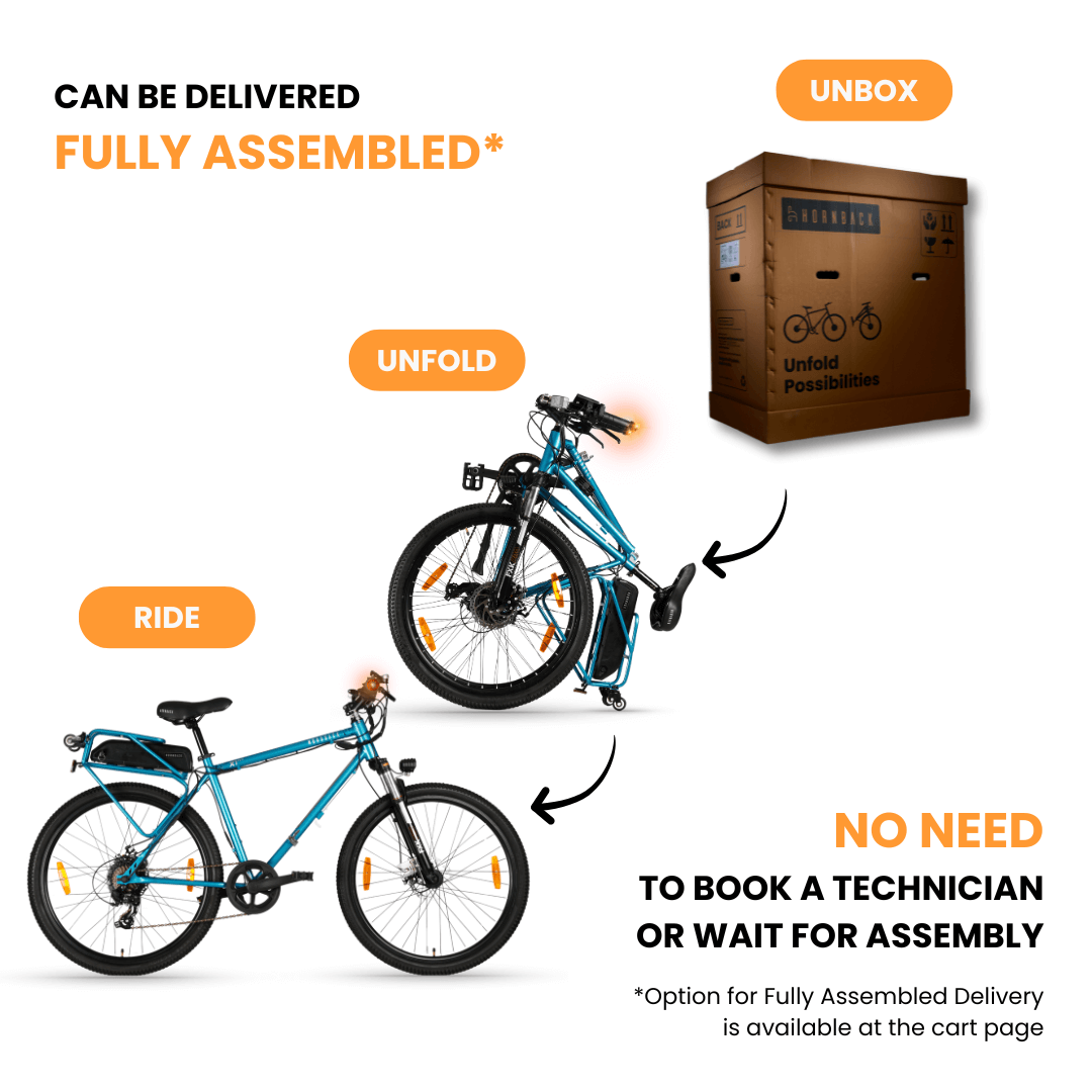 Hornback X1 ProV2 Electric Cycle Hornback X1ProV2 is world's first full size folding electric cycle with 75 km range, suspension and carrier, cruise control...