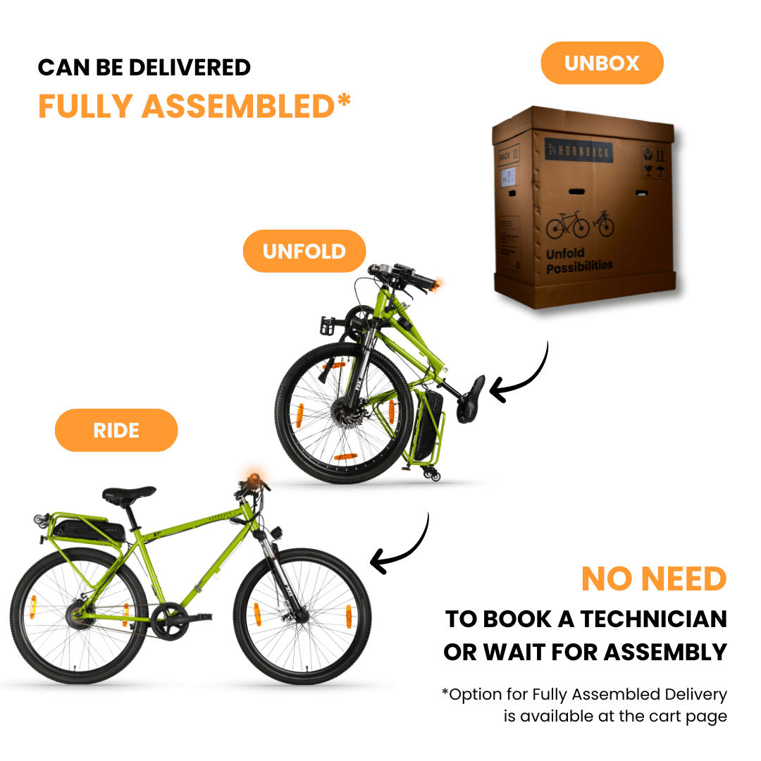 Hornback X1s V2 Electric CycleHornback X1sV2 is world's first full size folding electric cycle with 60 km range, suspension and carrier, cruise control...